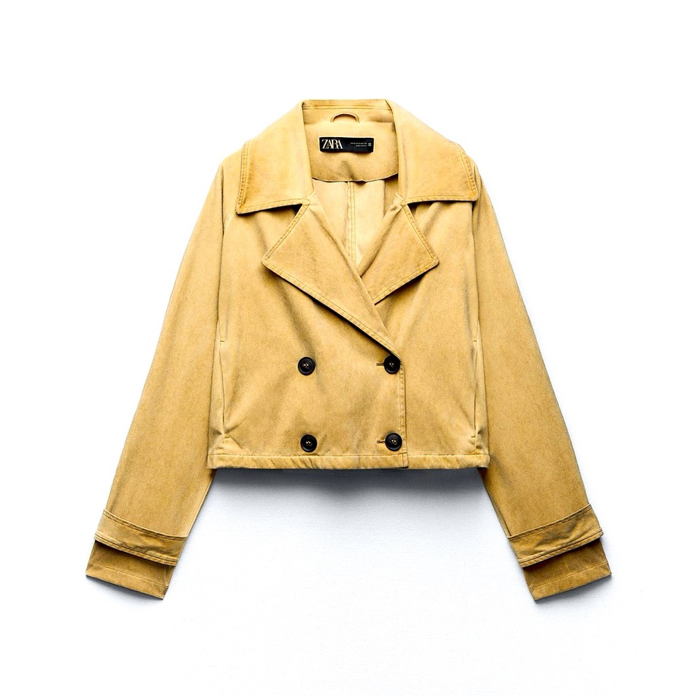 ZARA FAUX SUEDE CROPPED TRENCH STYLE COAT S TAUPE BROWN